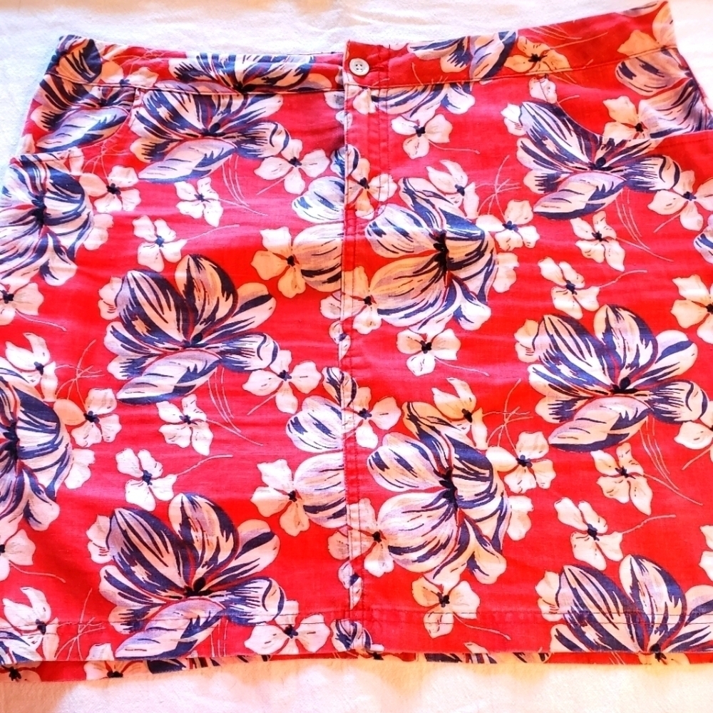 Tommy Bahama Relax‎ 100% Linen Floral Red White Blue Zippered Sz. 12 Skirt
